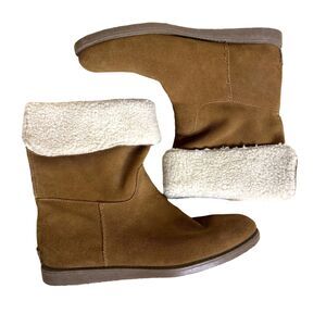 Bass Aria Womens Suede Leather Boots Booties Faux Shearling Tan 10